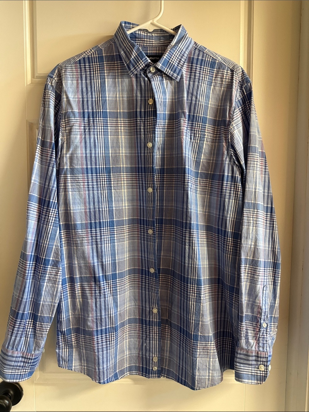 Claiborne Blue and White Plaid Button-Down Shirt